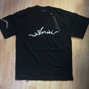 AMIRI Black Tee with Silver Accent Graphic